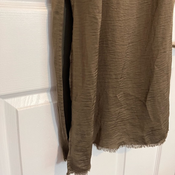 Aerie Olive Green Maxi Satin Slip Dress, Raw Hem, Leg Slits, Size Large - Picture 8 of 8